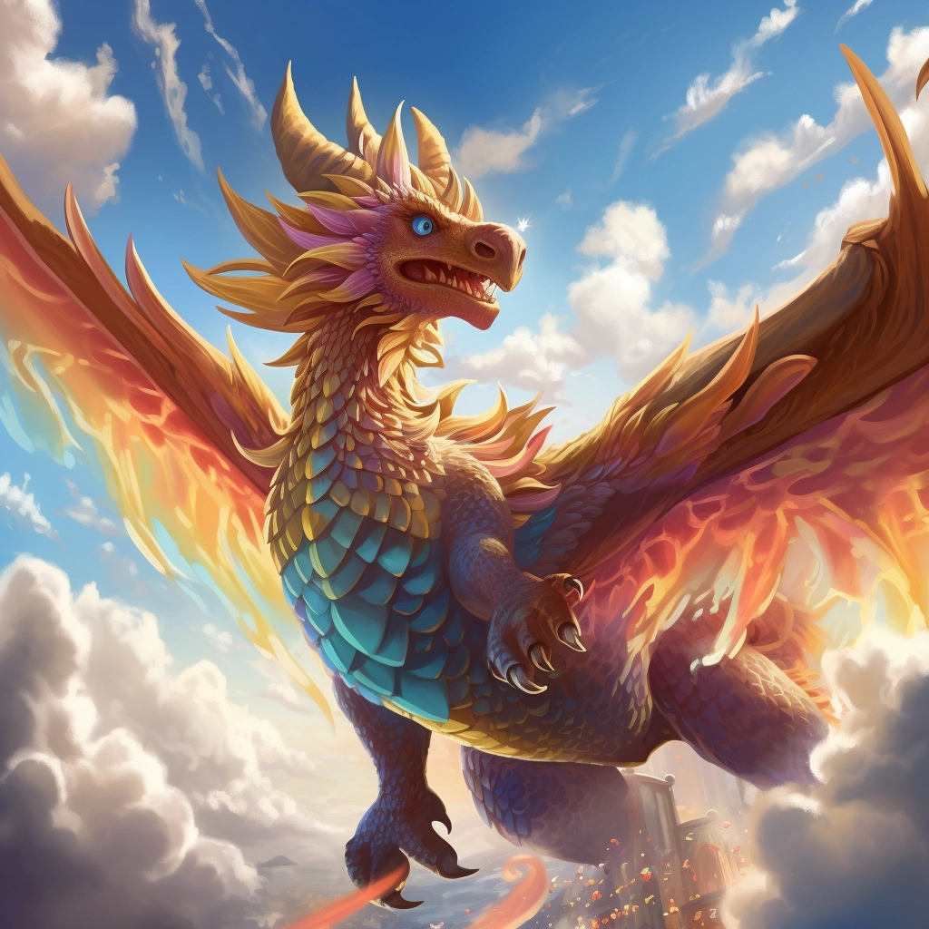A beautiful illustration a dragon flying through the