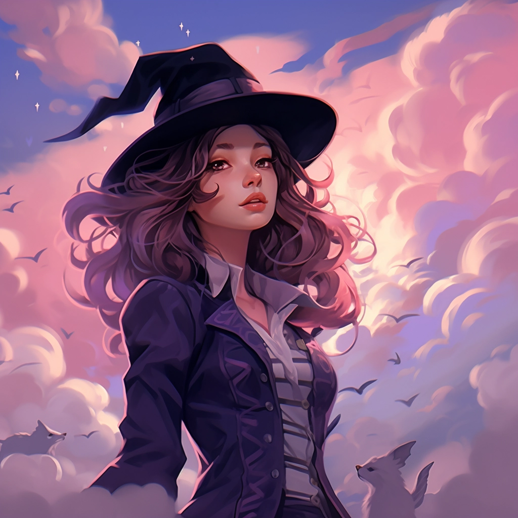 A girl wearing a black hat as sky fills with clouds