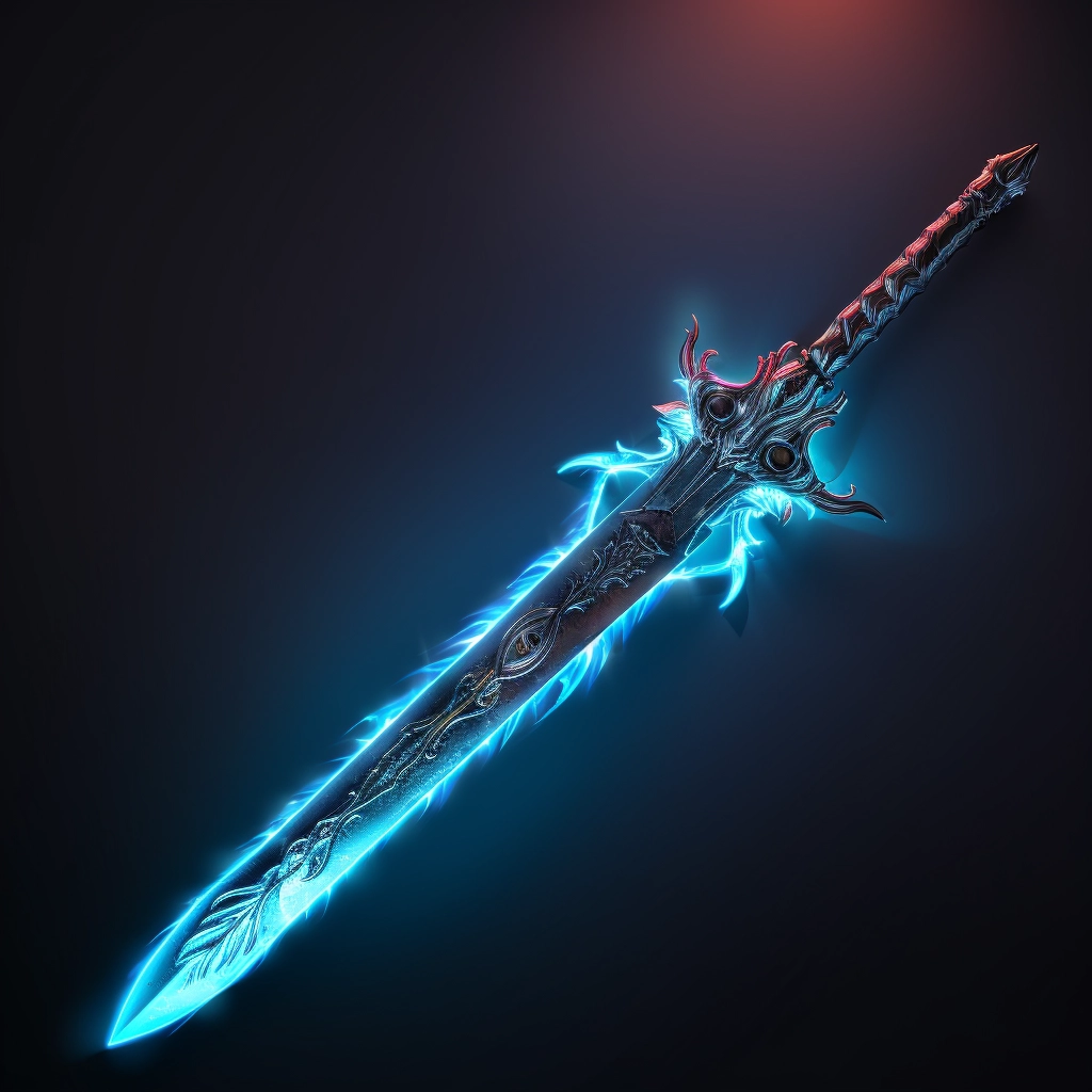 Sword with glowing blue flame 2d vector png