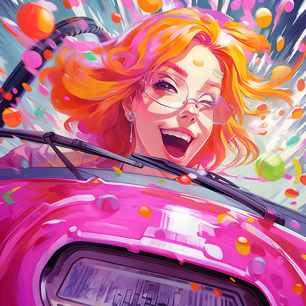 The poster for a cartoon of a car having a person in