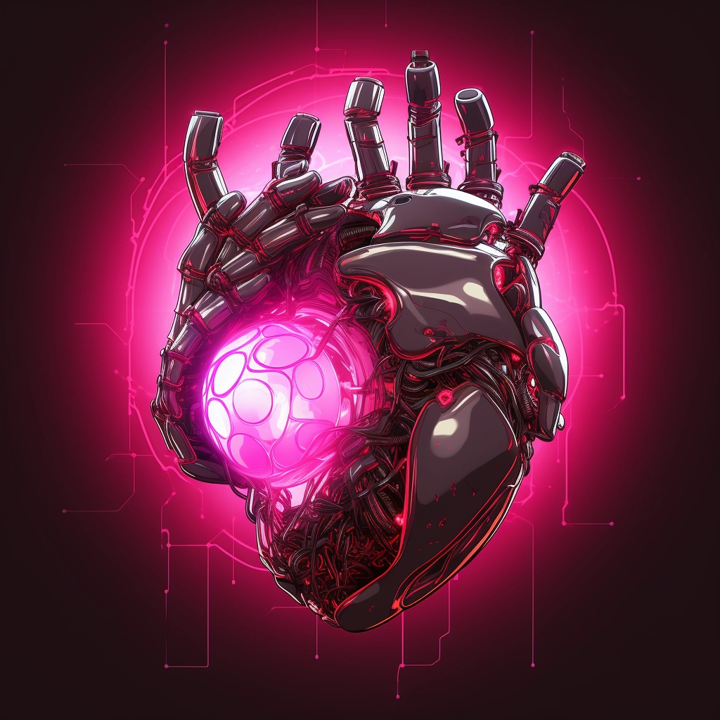 Synthetic heart being held in a robotic hand in the