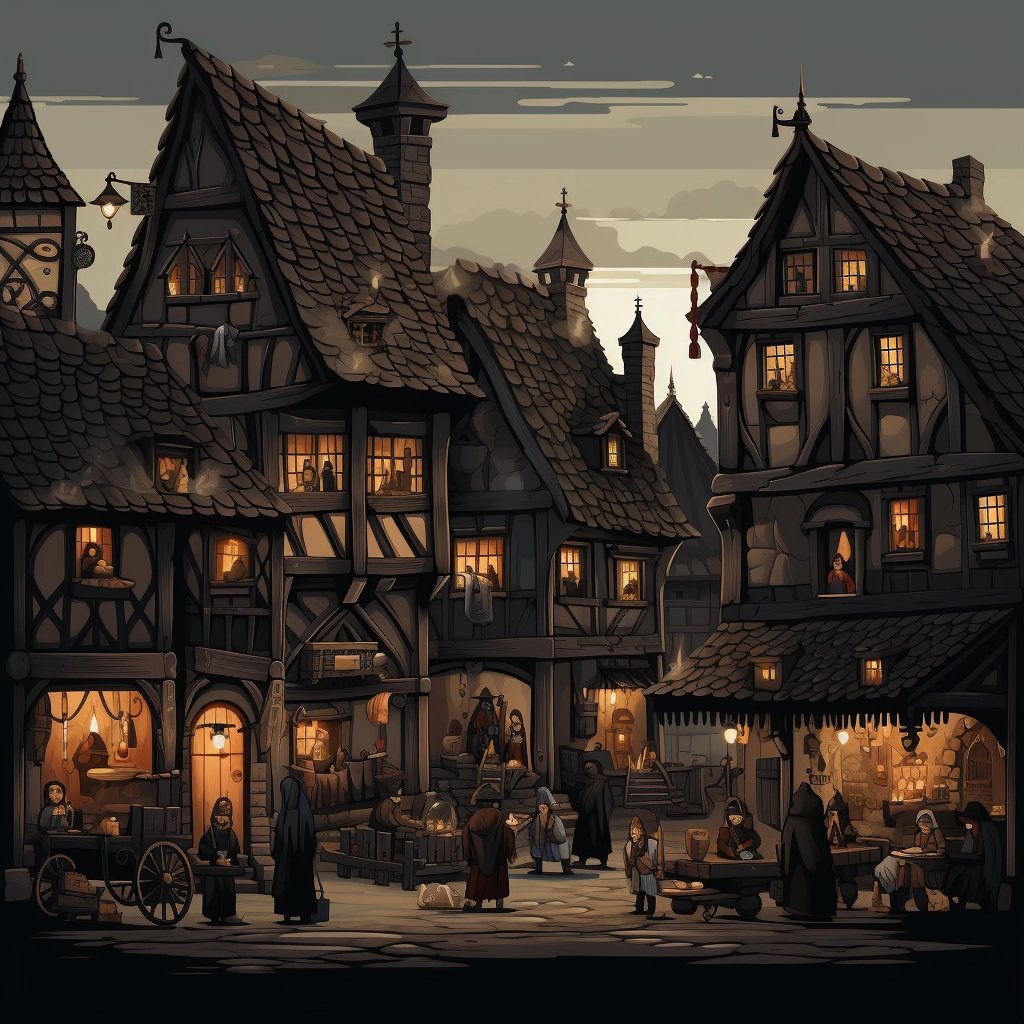 Dark medieval townsfolk 2d vector png  