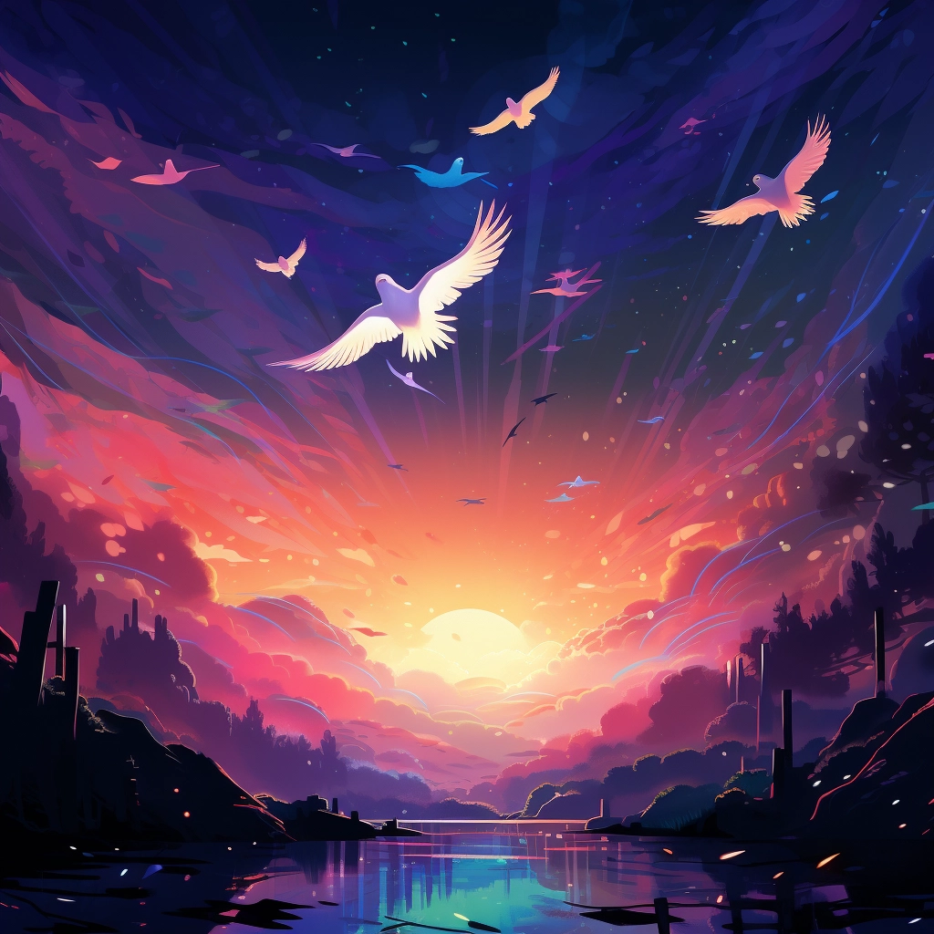 A beautiful illustration birds flying at night disne