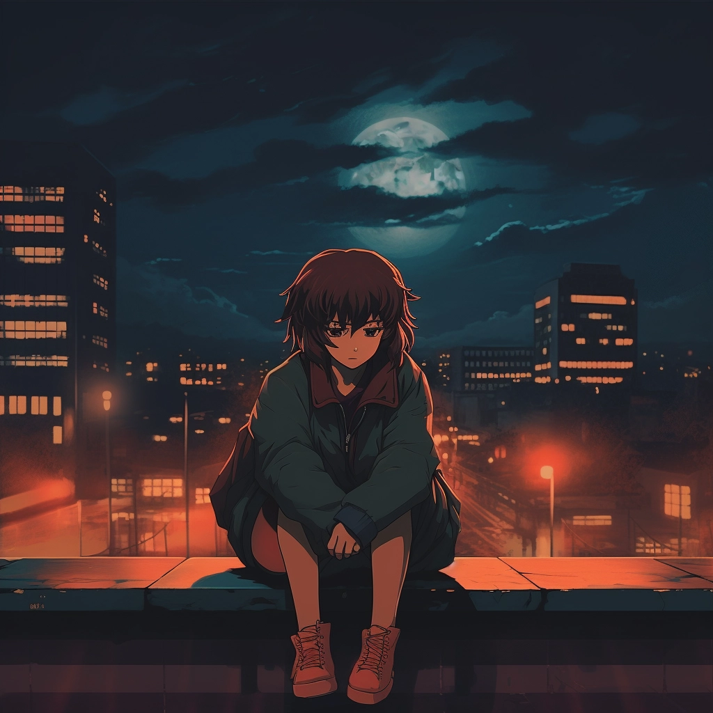 Sad moody lofi in the style of 1990s anime  