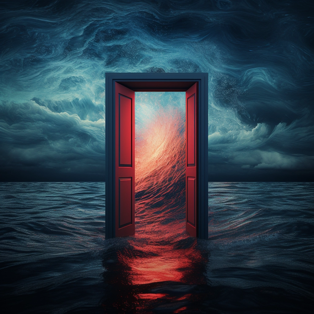 A door with a window on the water in the style of su