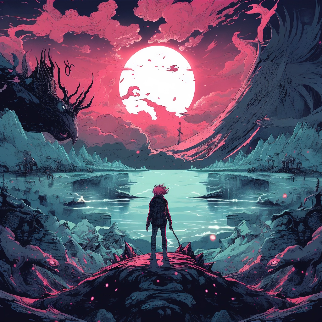 Art illustration the horizon in the style of lunarpu