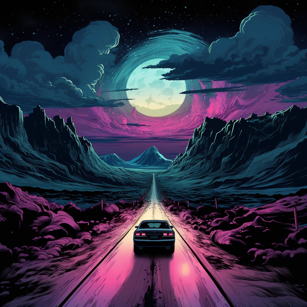 Art illustration the horizon in the style of lunarpu