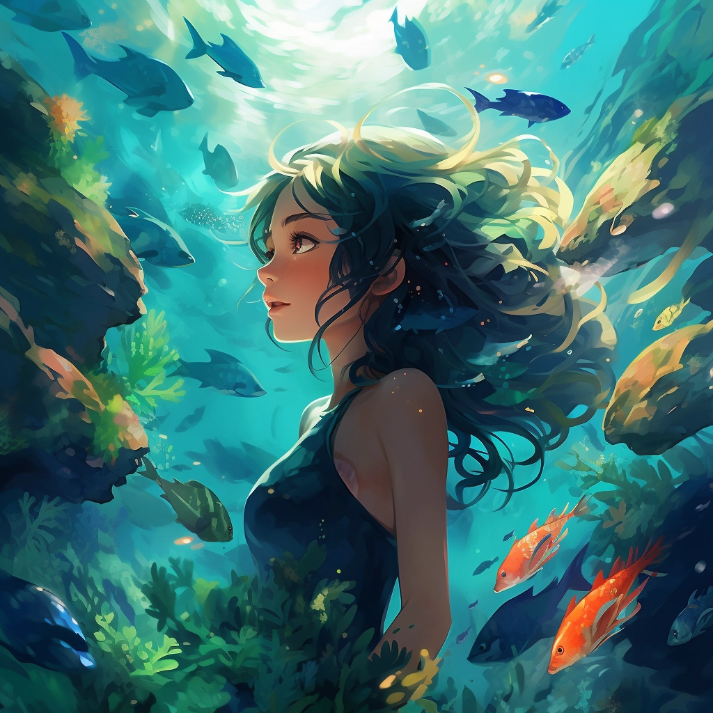 A beautiful illustration of an anime girl in a coral