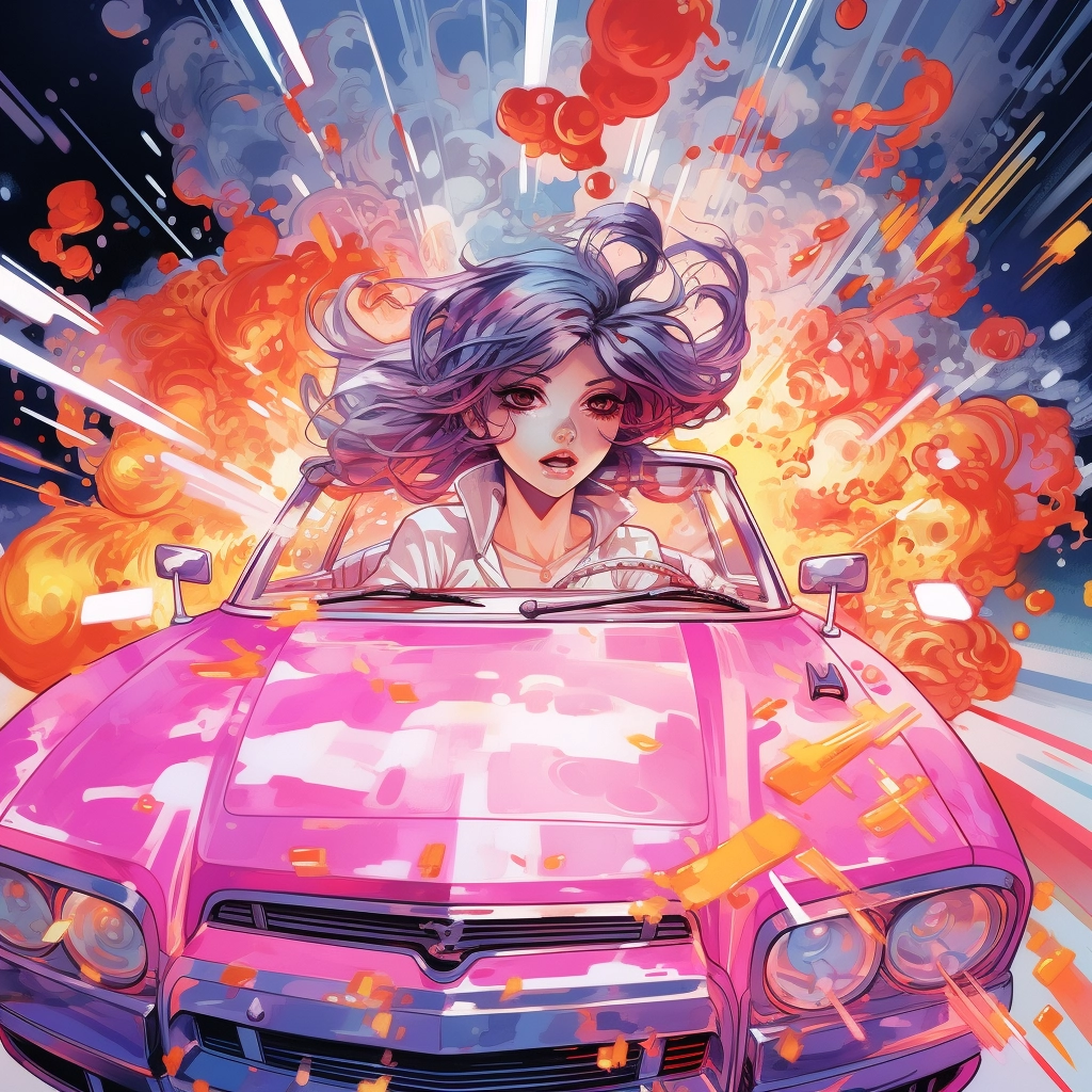 The poster for a cartoon of a car having a person in