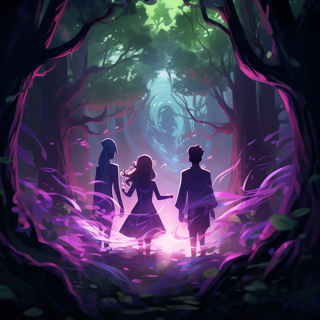 A beautiful illustration of people in the woods with