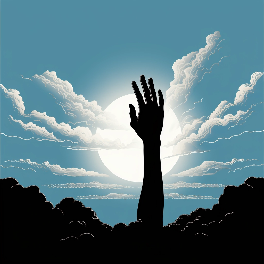 Silhouette of a hand reaching out of a cloud 2D vect
