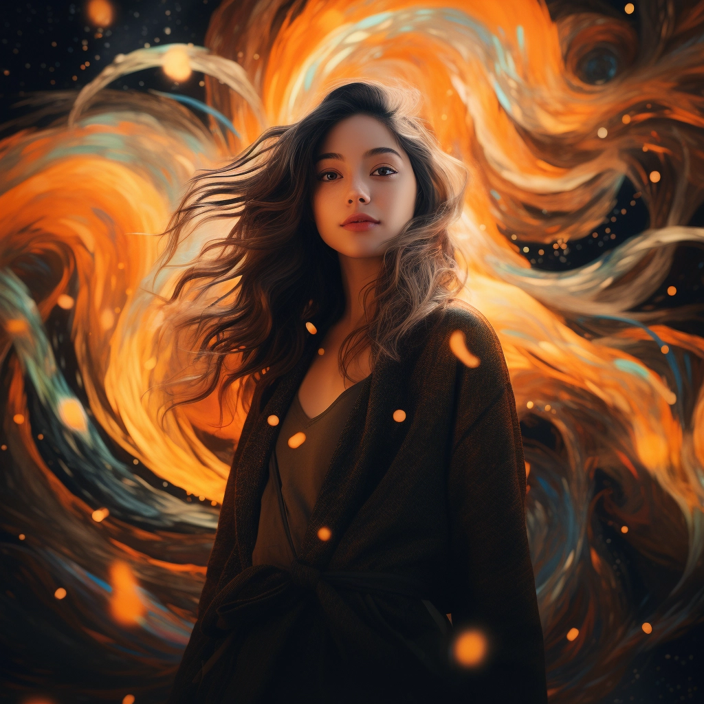 A girl standing in the dark with star lights in the
