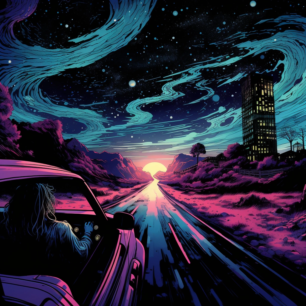 Art illustration the horizon in the style of lunarpu