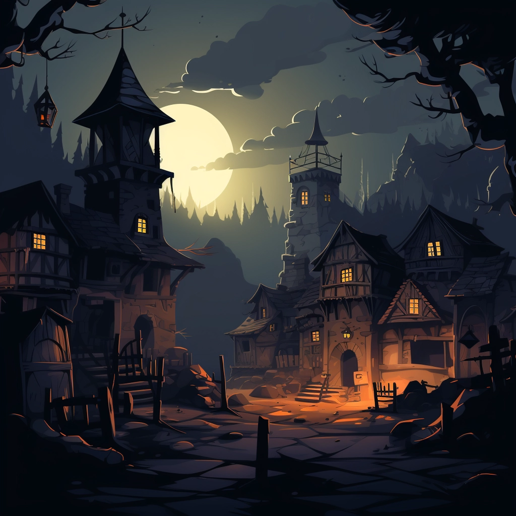 Dark medieval village 2d vector png  