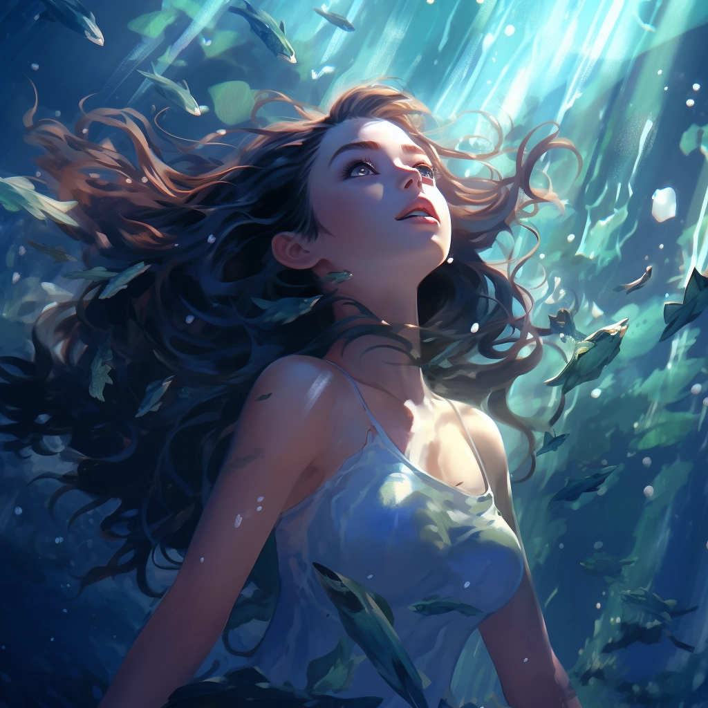A beautiful illustration of an anime girl in a coral