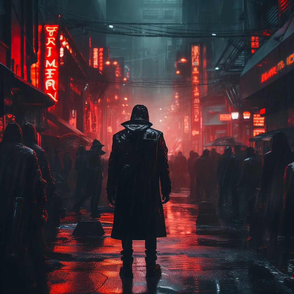 Someone walking around with bright red lights behind