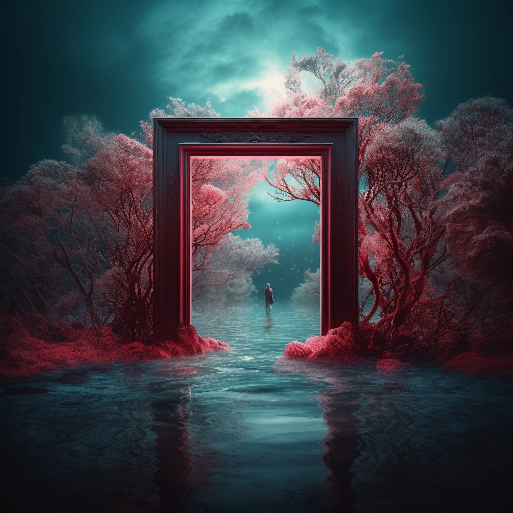 An entrance to an island in the water in the style o