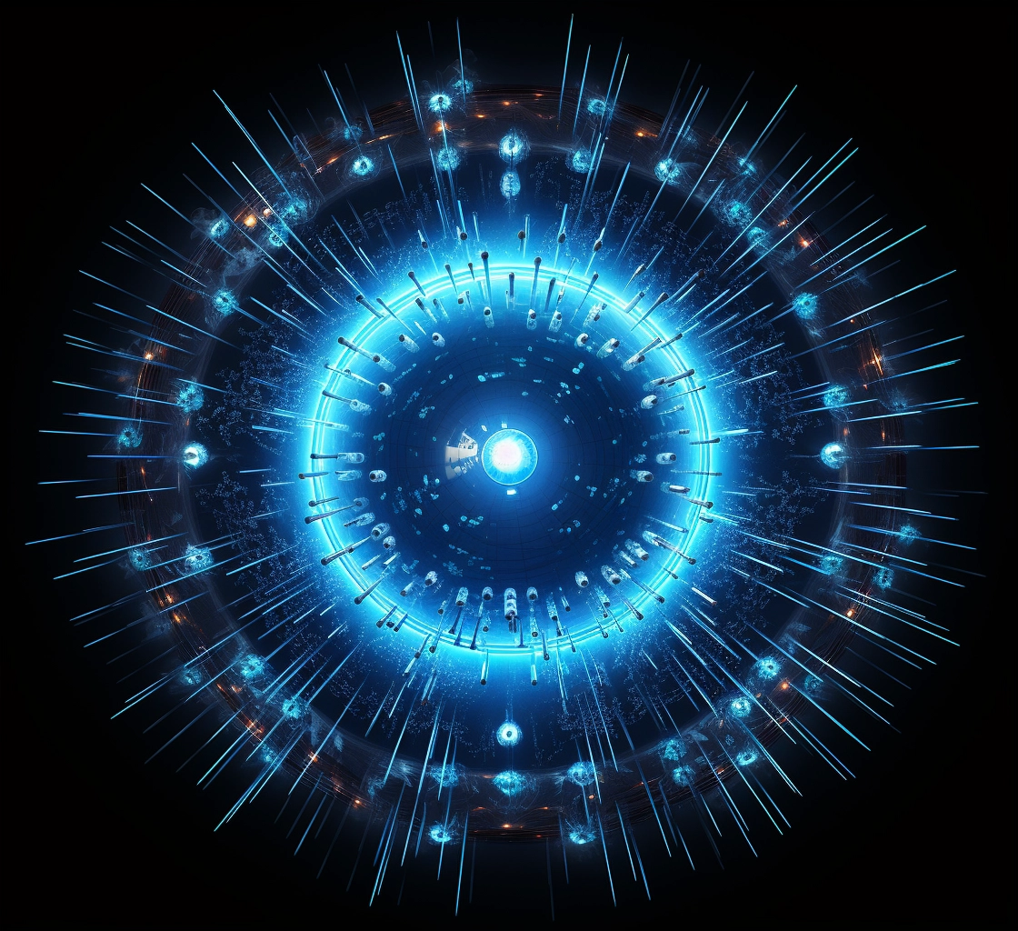 Blue light in a circle in the style of pigeoncore 1s