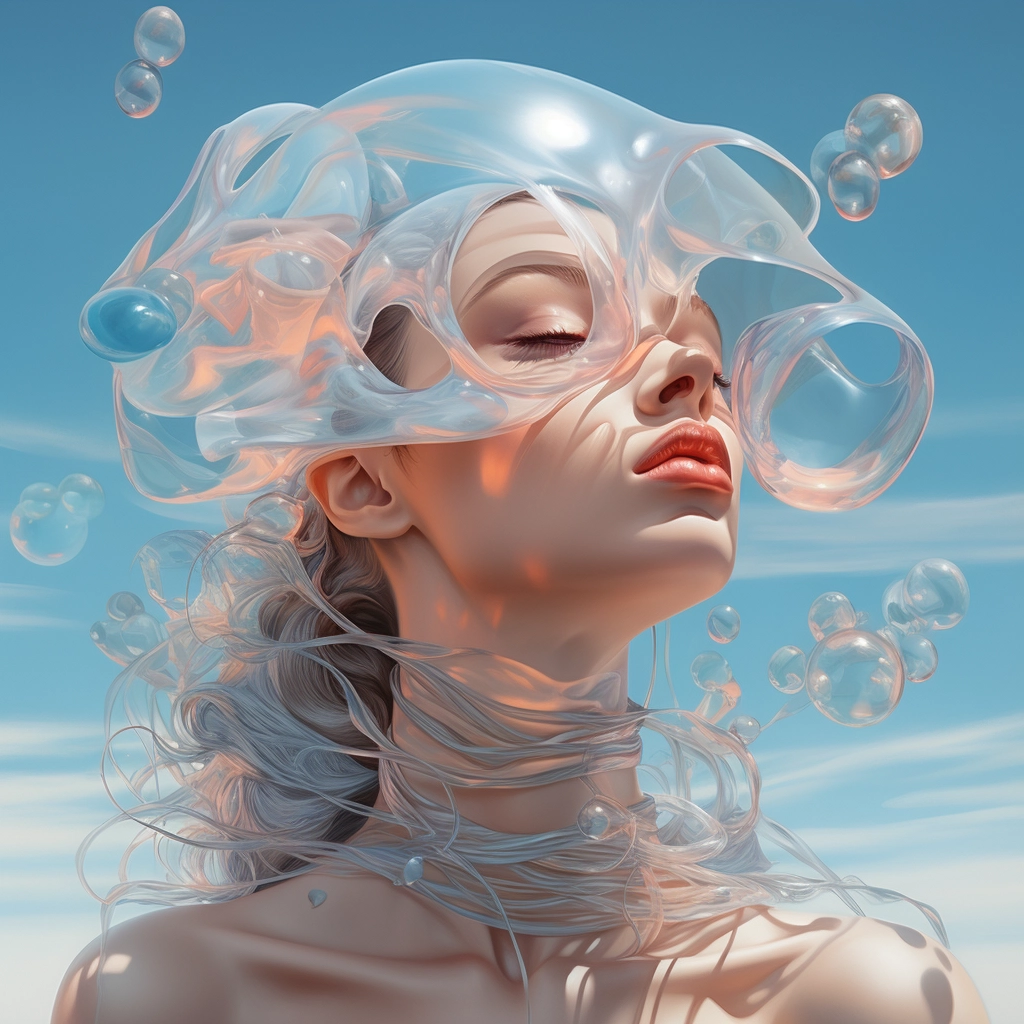 The sky is transparent in the style of colorful moeb