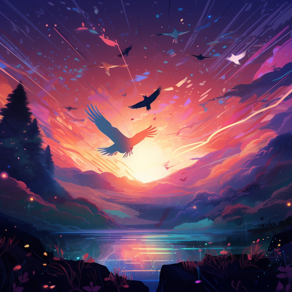 A beautiful illustration birds flying at night disne