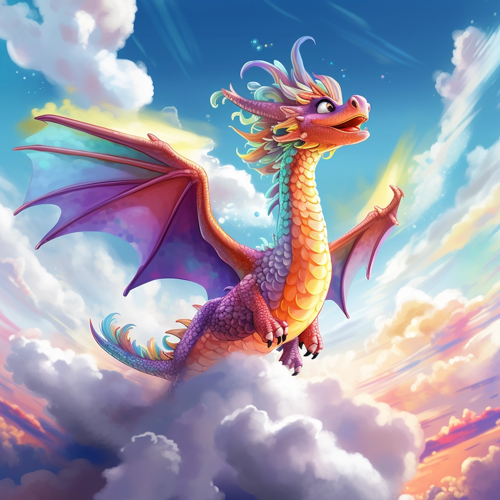 A beautiful illustration a dragon flying through the