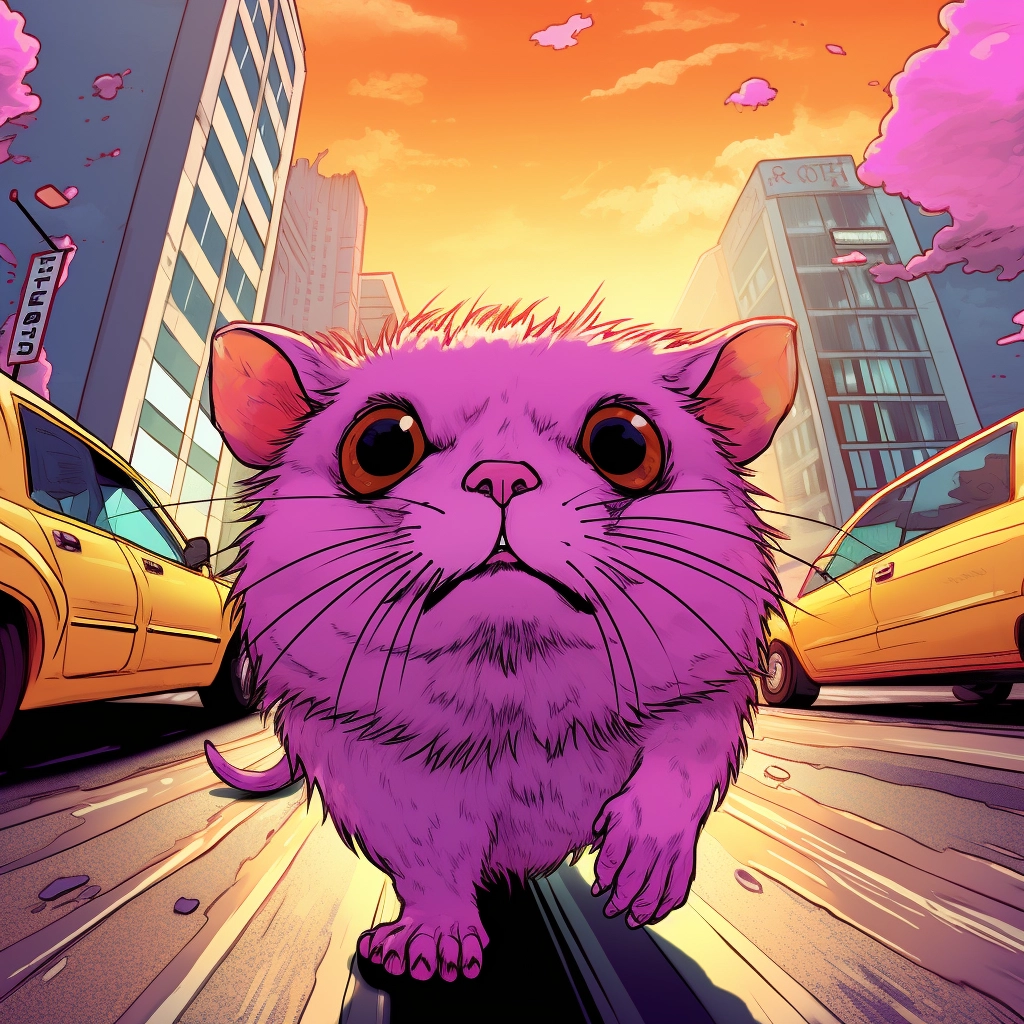 An animal driven by one of them on a colored road in
