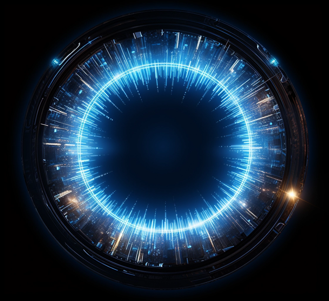 Blue light in a circle in the style of pigeoncore 1s