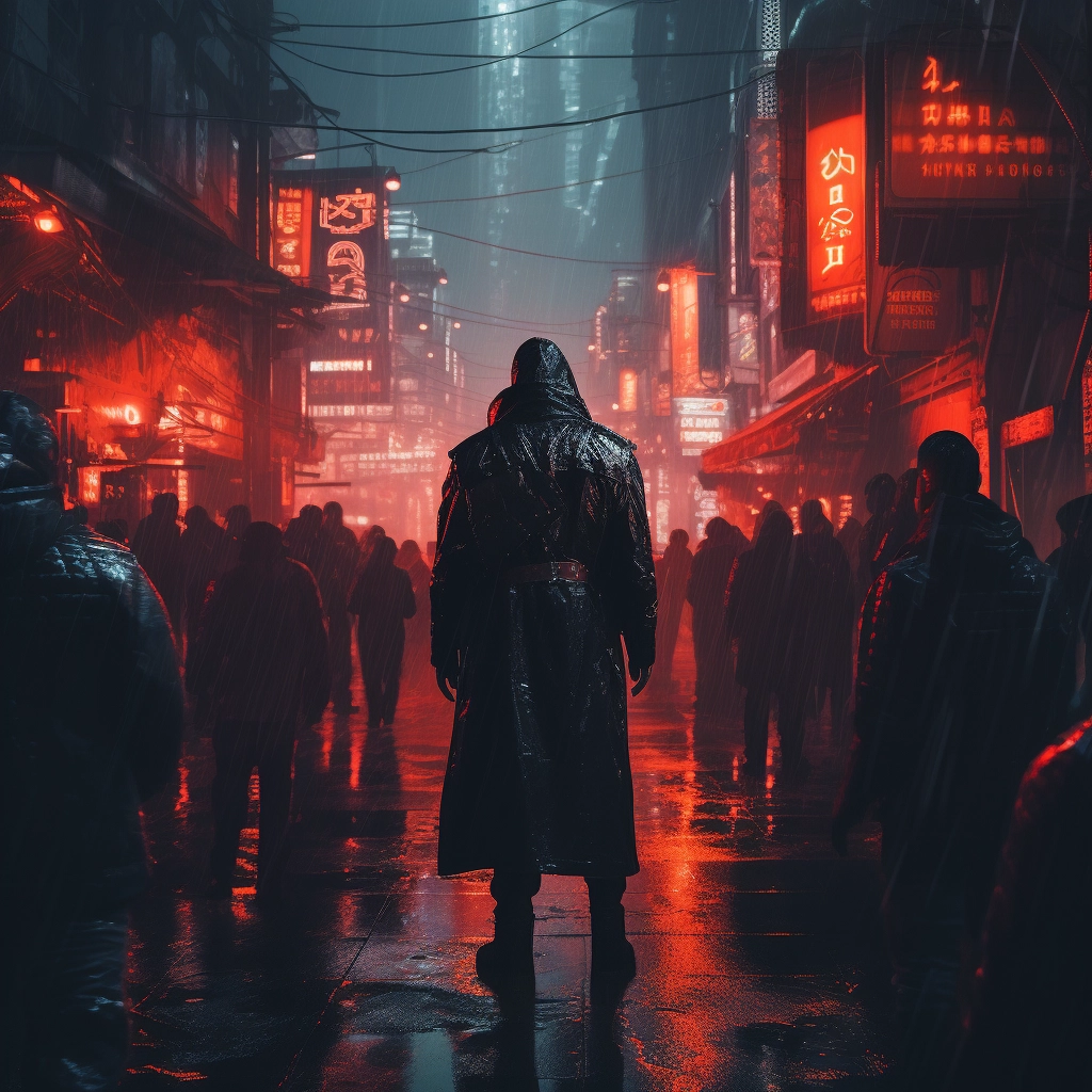 Someone walking around with bright red lights behind