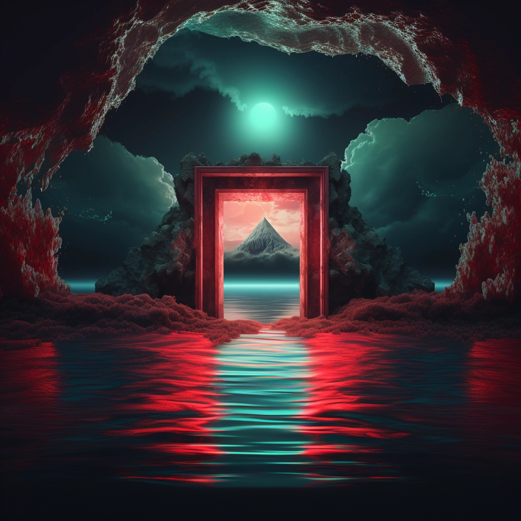 An entrance to an island in the water in the style o