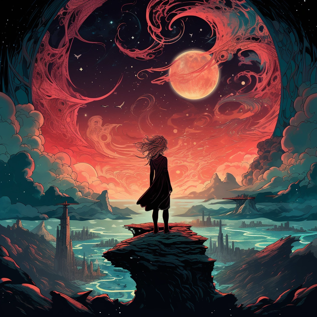 Art illustration the horizon in the style of lunarpu
