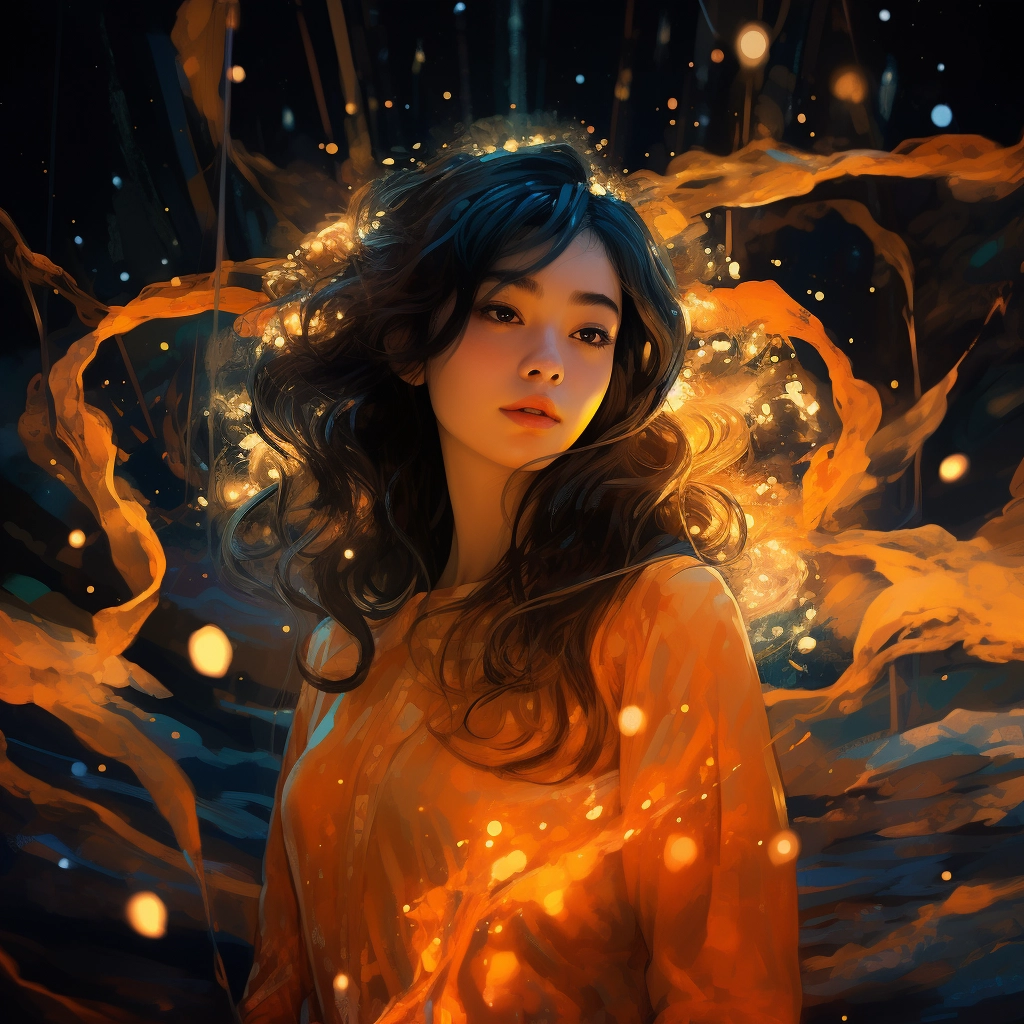 A girl standing in the dark with star lights in the