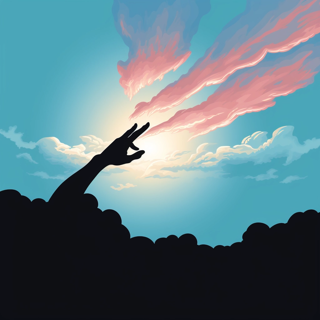 Silhouette of a hand reaching out of a cloud 2D vect