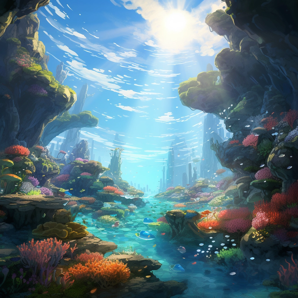 Anime coral reef god rays disney animation
