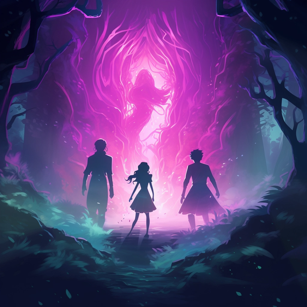 A beautiful illustration of people in the woods with