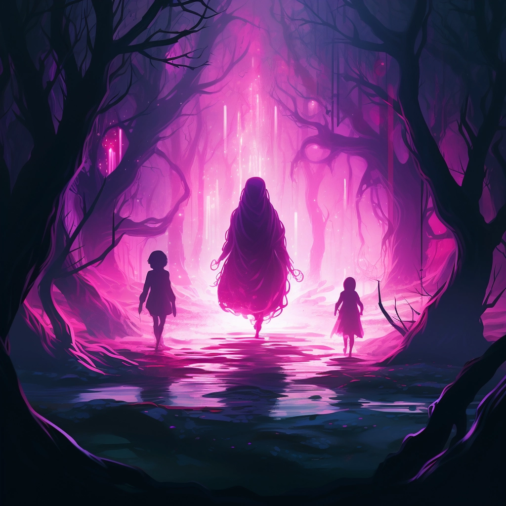 A beautiful illustration of people in the woods with
