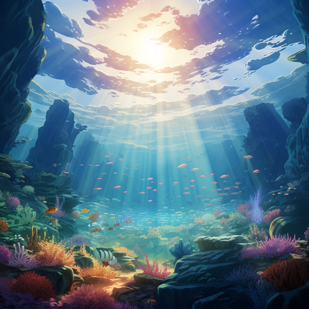 Anime coral reef god rays disney animation