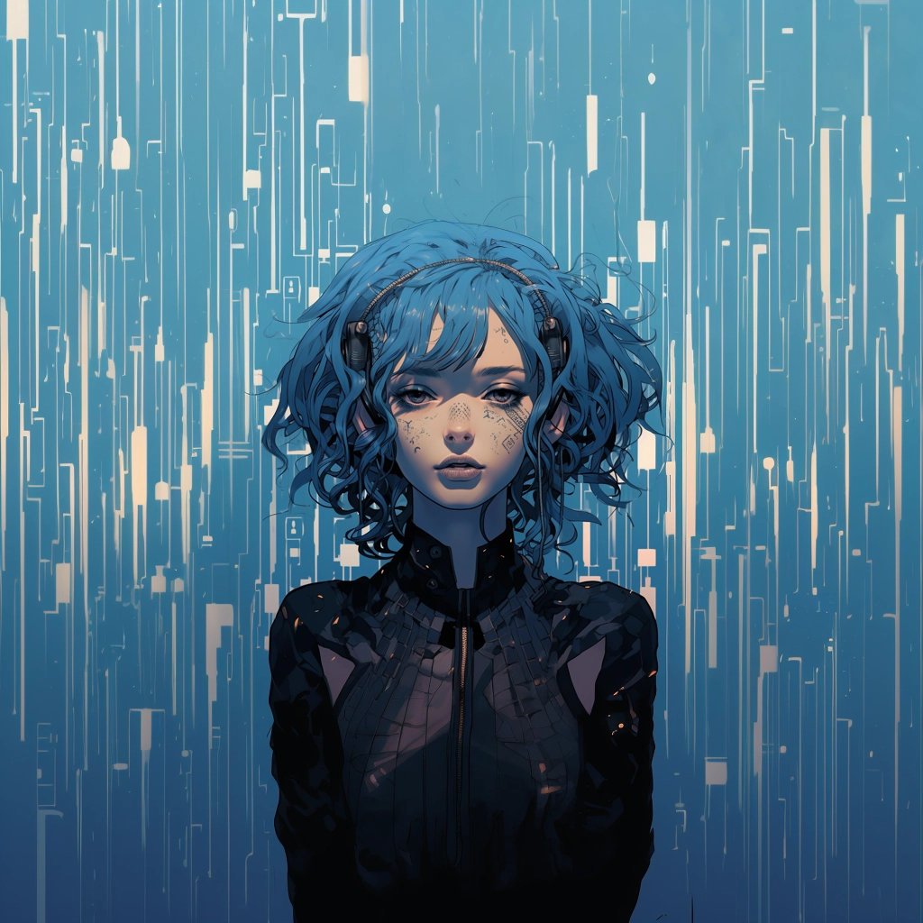 A portrait of a young girl with the word waiting for