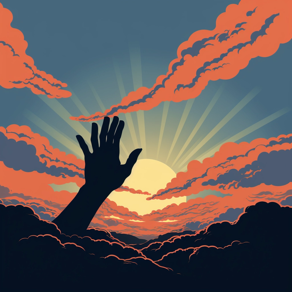 Silhouette of a hand reaching out of a cloud 2D vect