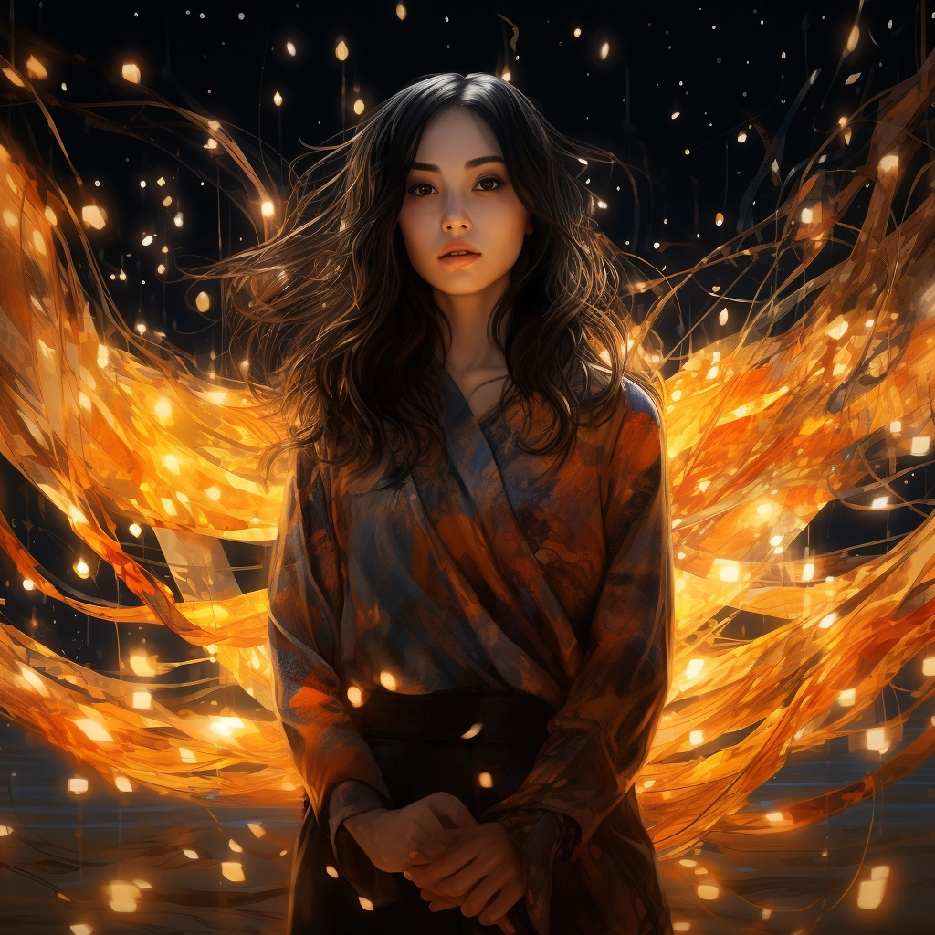 A girl standing in the dark with star lights in the