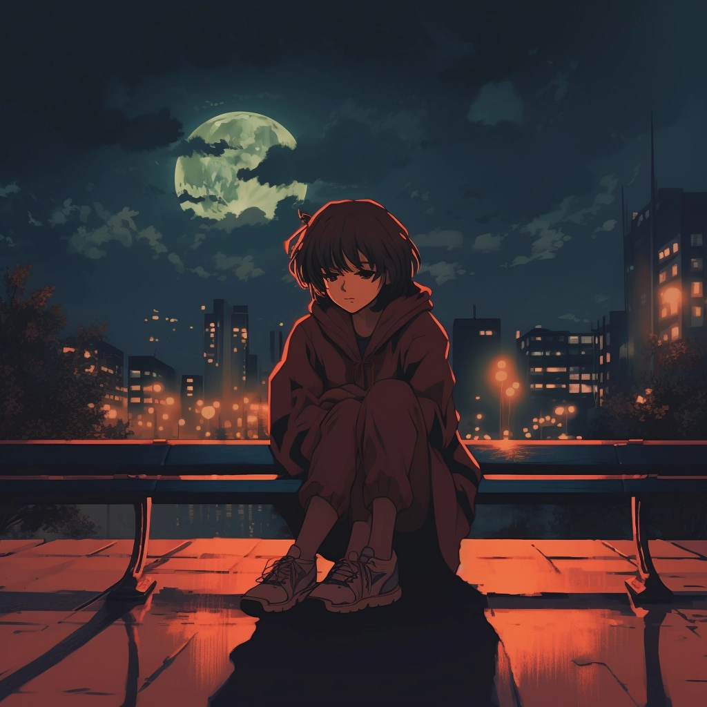 Sad moody lofi in the style of 1990s anime  