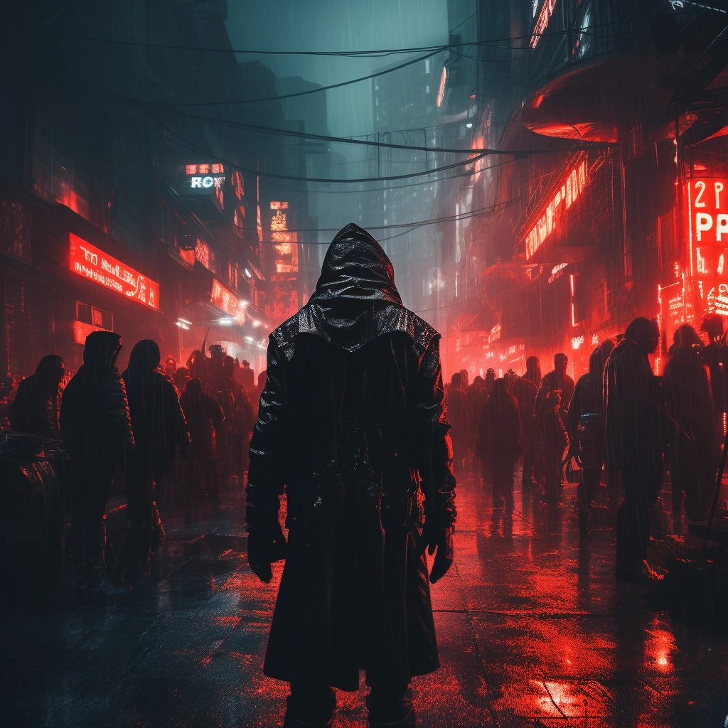 Someone walking around with bright red lights behind