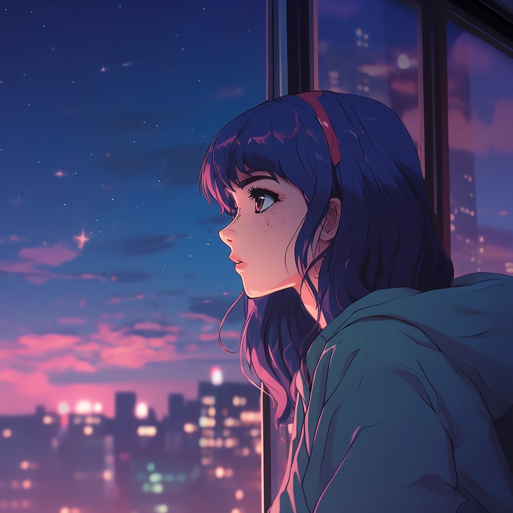 Sad moody lofi in the style of 1990s anime  