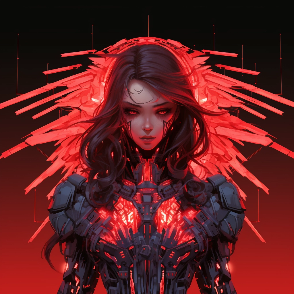 Cyberpunk anime angel red highlights 2d vector