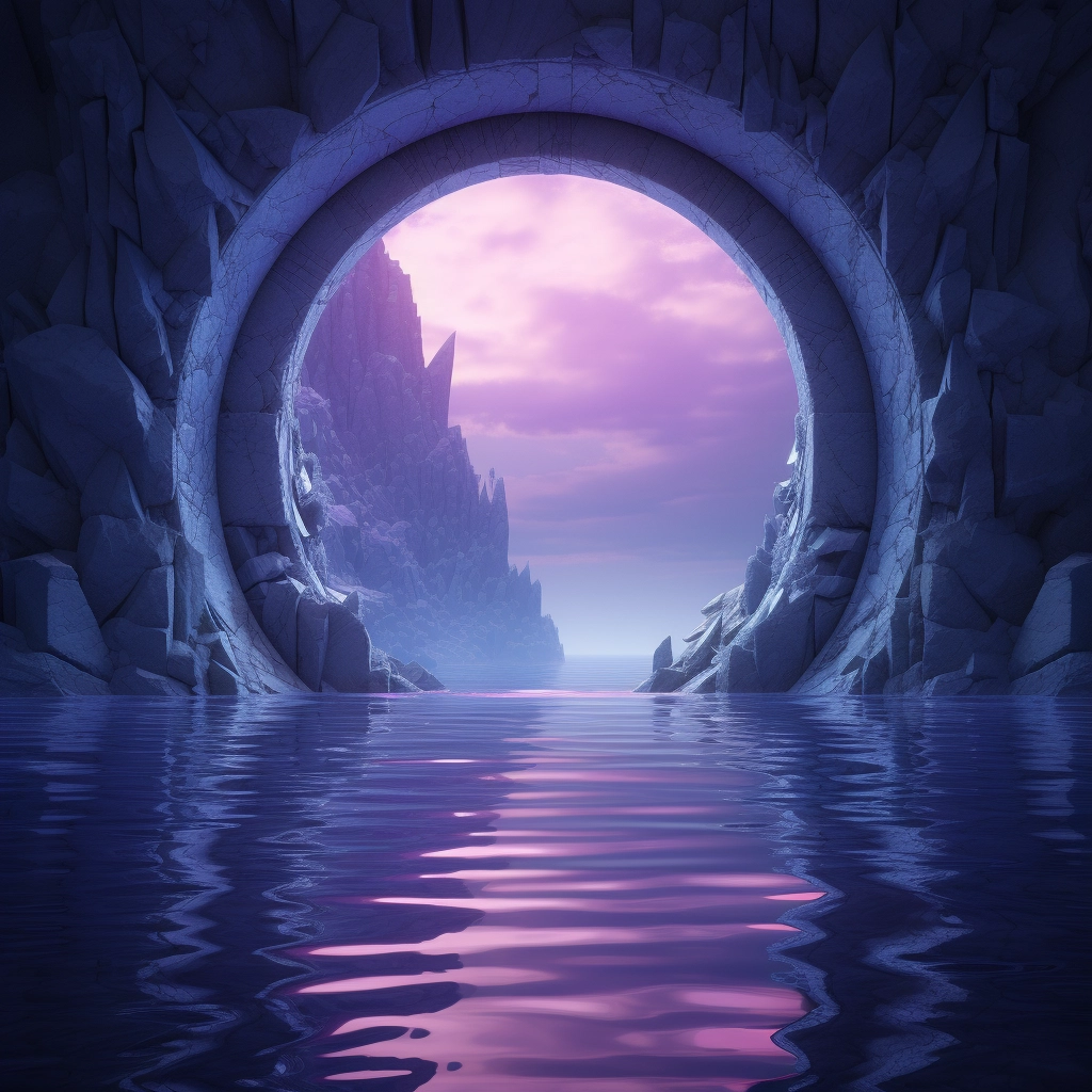 Door to the underwater encircled blue water with blu