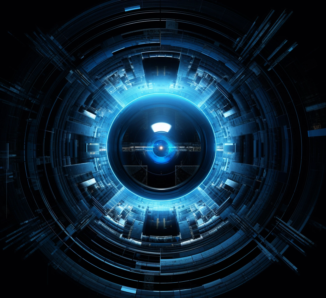 Blue light in a circle in the style of pigeoncore 1s