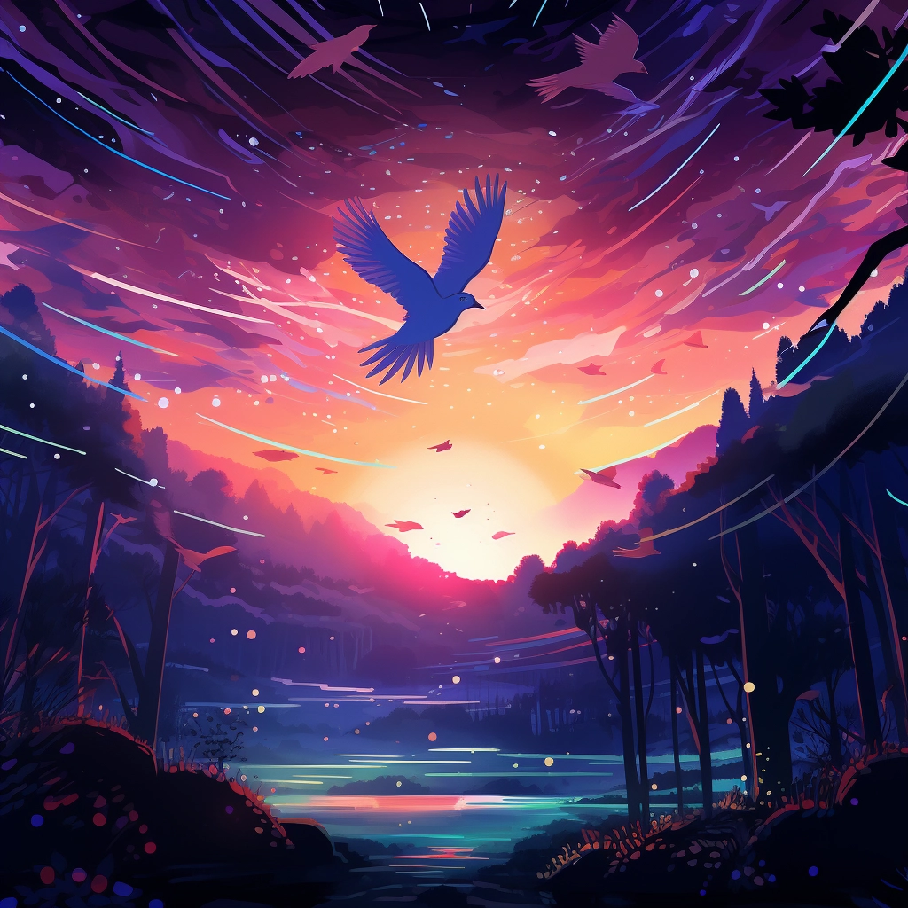 A beautiful illustration birds flying at night disne