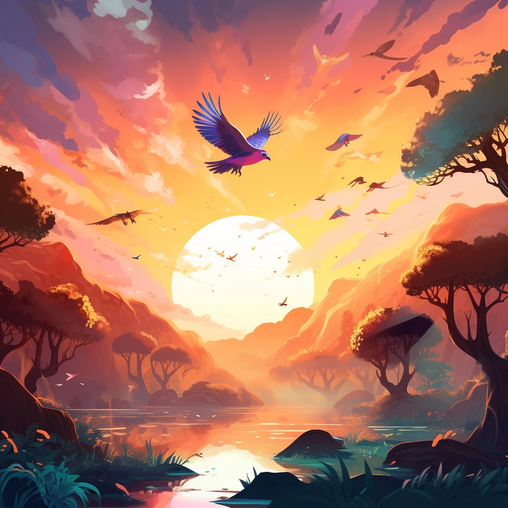 A beautiful illustration birds flying disney animati