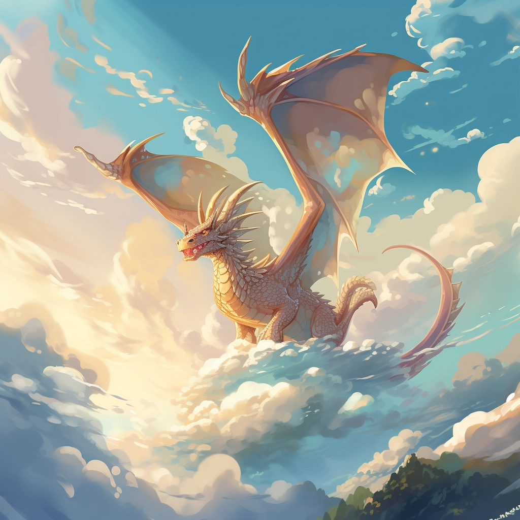 A beautiful illustration a dragon flying through the