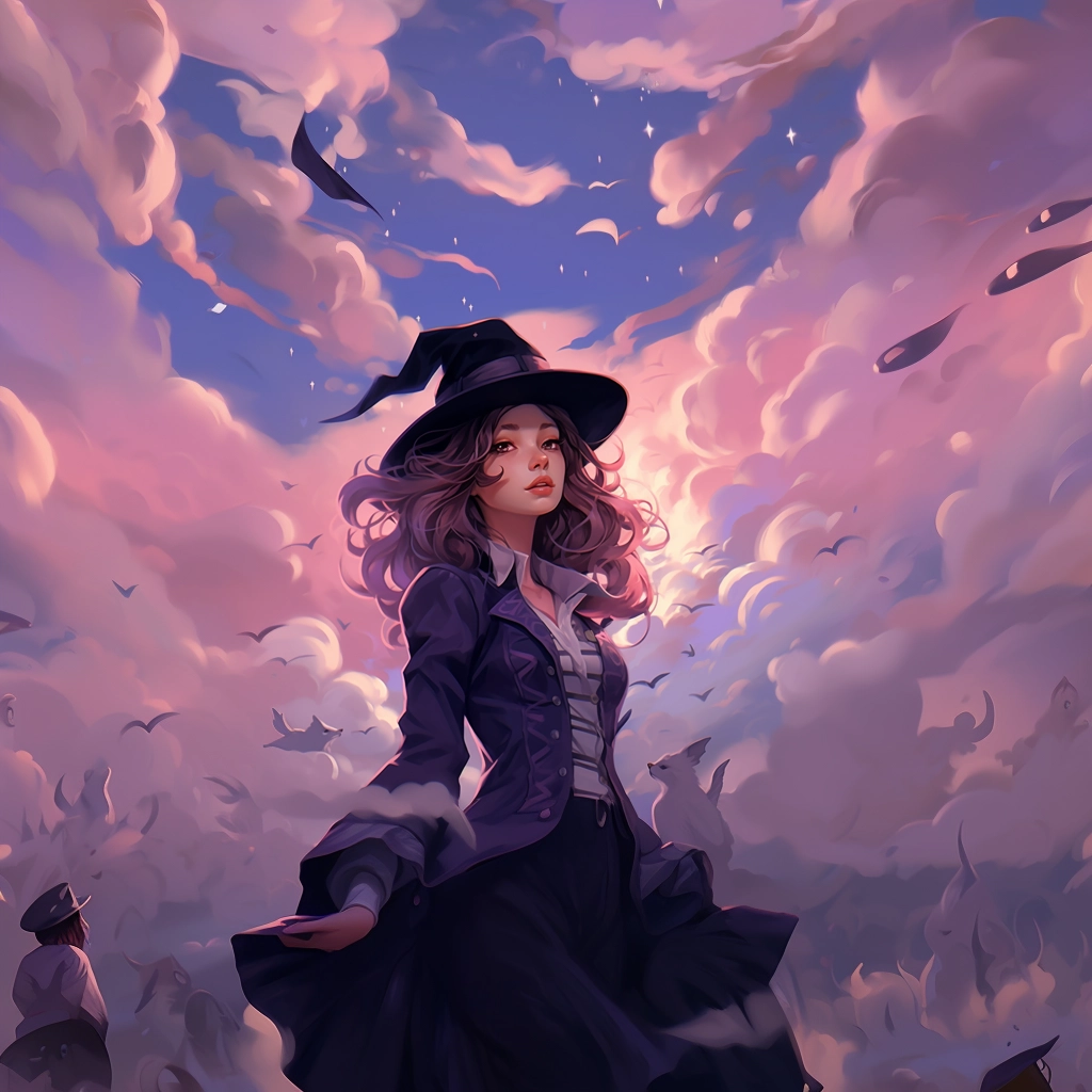 A girl wearing a black hat as sky fills with clouds