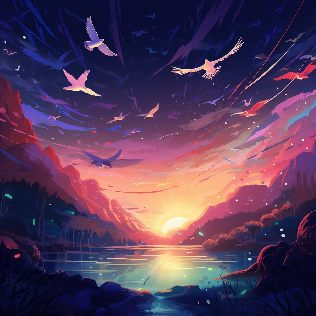 A beautiful illustration birds flying at night disne